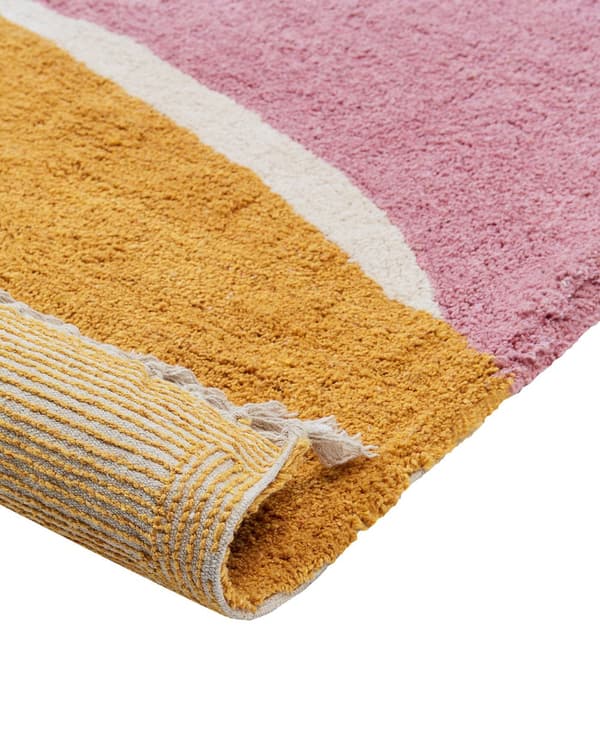Tæppe pink flerfarvet bomuld 140 x 200 cm kortærmet rektangulære frynser stue soveværelse