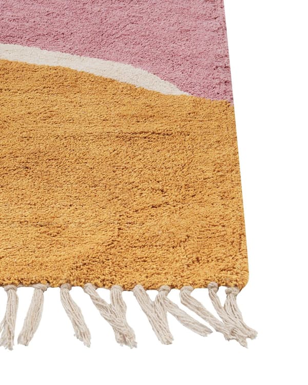 Tæppe pink flerfarvet bomuld 140 x 200 cm kortærmet rektangulære frynser stue soveværelse