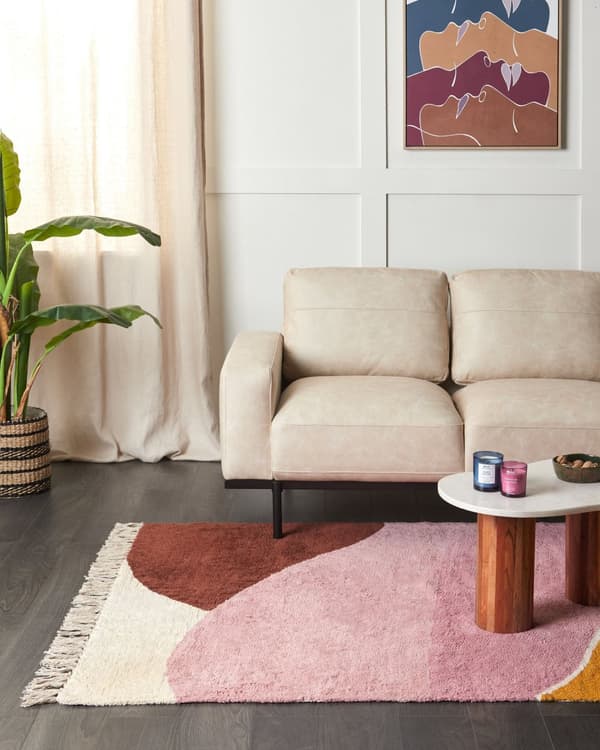 Tæppe pink flerfarvet bomuld 140 x 200 cm kortærmet rektangulære frynser stue soveværelse
