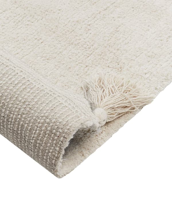 Tæppe beige bomuld 140 x 200 cm bamsebillede med korte ærmer frynser til børneværelset