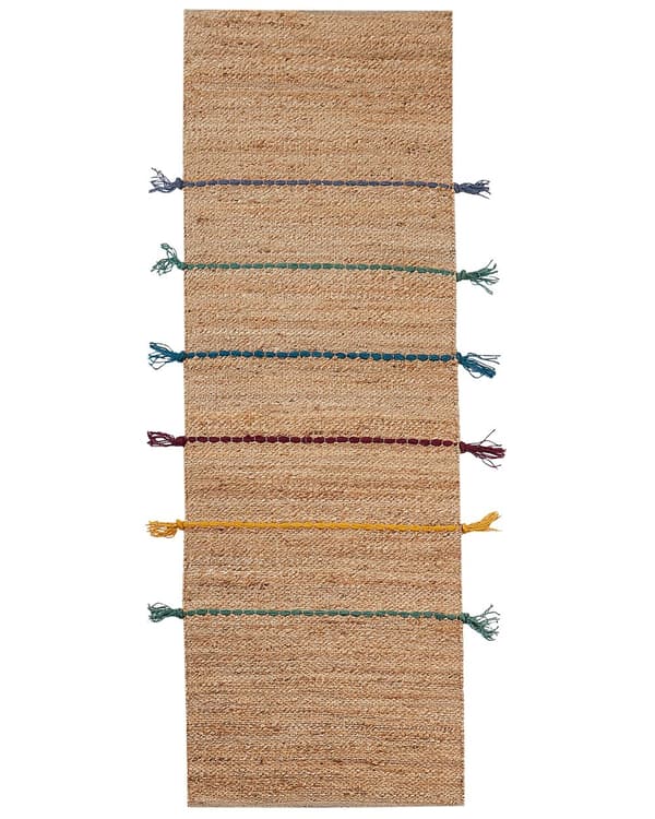 Matto beige 70 x 200 cm juutti raidallinen käytävälle lasten hapsut käsintehty boho