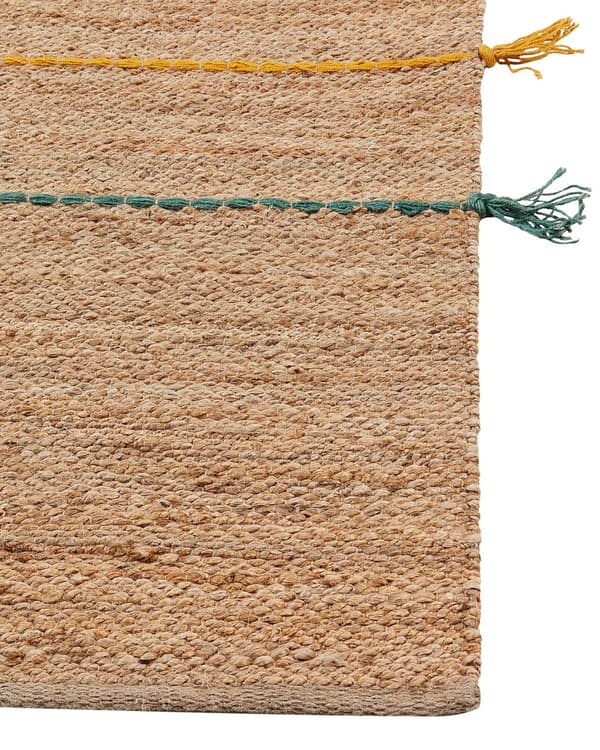Matto beige 70 x 200 cm juutti raidallinen käytävälle lasten hapsut käsintehty boho