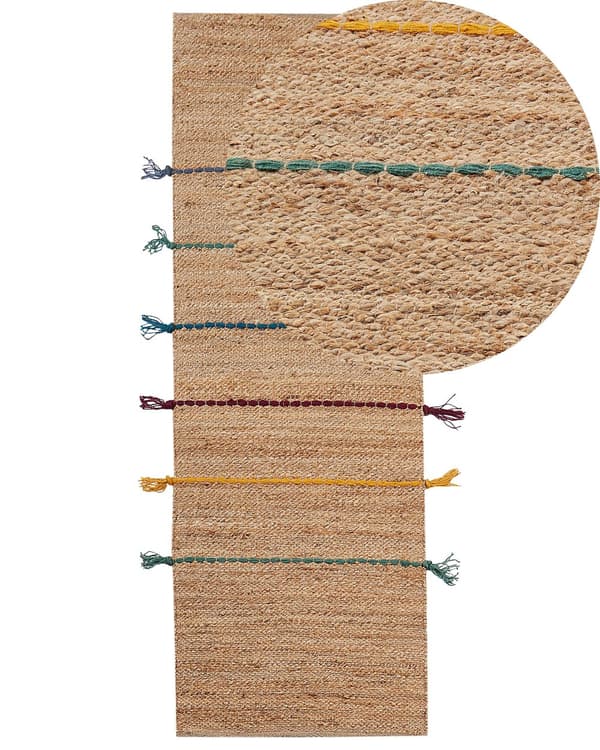 Matto beige 70 x 200 cm juutti raidallinen käytävälle lasten hapsut käsintehty boho