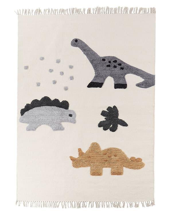 Matto beige 140 x 200 cm puuvilla hapsut dinosauruskuvio lasten käsintehty tuftattu moderni