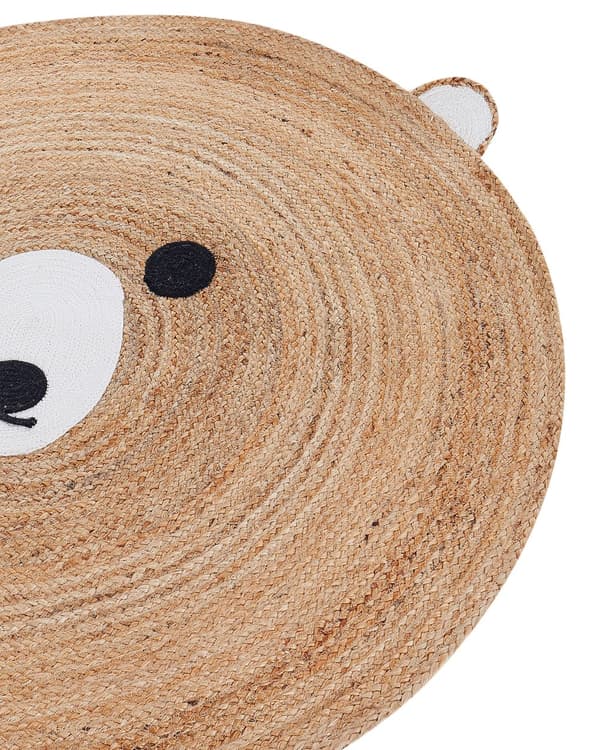 Gulvtæppe Beige Jute ø 120 cm Rund Dekorativ Bjørne Mønster Boho Stil Stue Børn Børneværelse