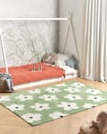 Miniatyrbillede 2 af 6: Grønt bomuldstæppe 140 x 200 cm blomstermønster til stue soveværelse børneværelse tæppe