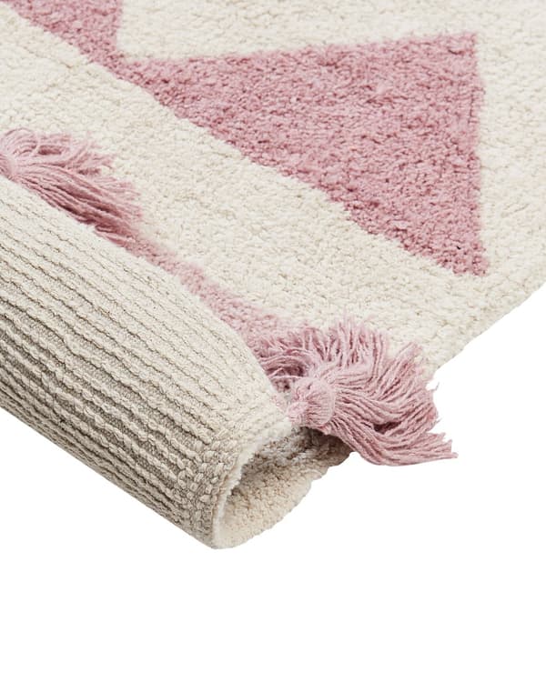 Abstrakt mønster i beige og pink bomuld 140 x 200 cm med lav hætte og kvaster til børneværelset