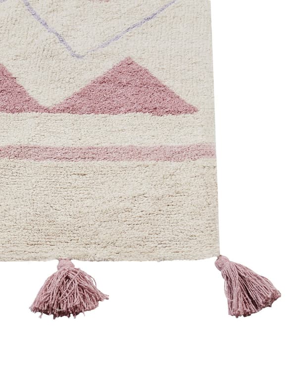Abstrakt mønster i beige og pink bomuld 140 x 200 cm med lav hætte og kvaster til børneværelset