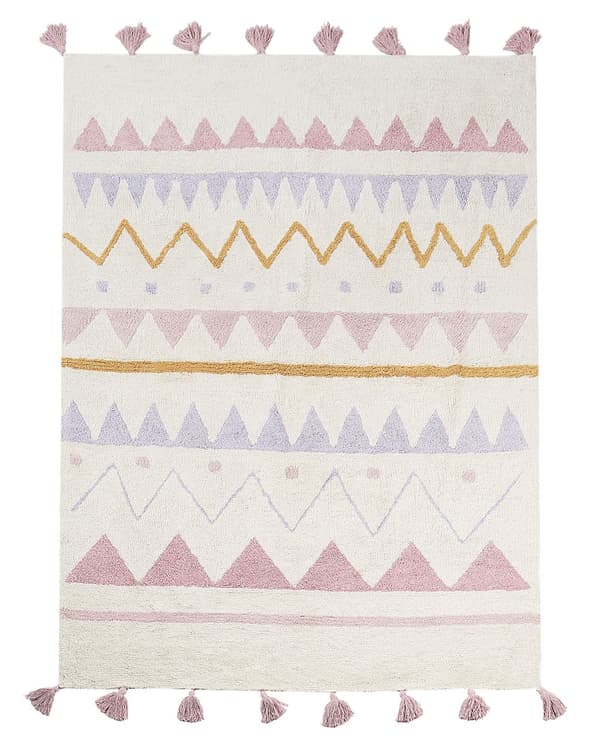 Abstrakt mønster i beige og pink bomuld 140 x 200 cm med lav hætte og kvaster til børneværelset