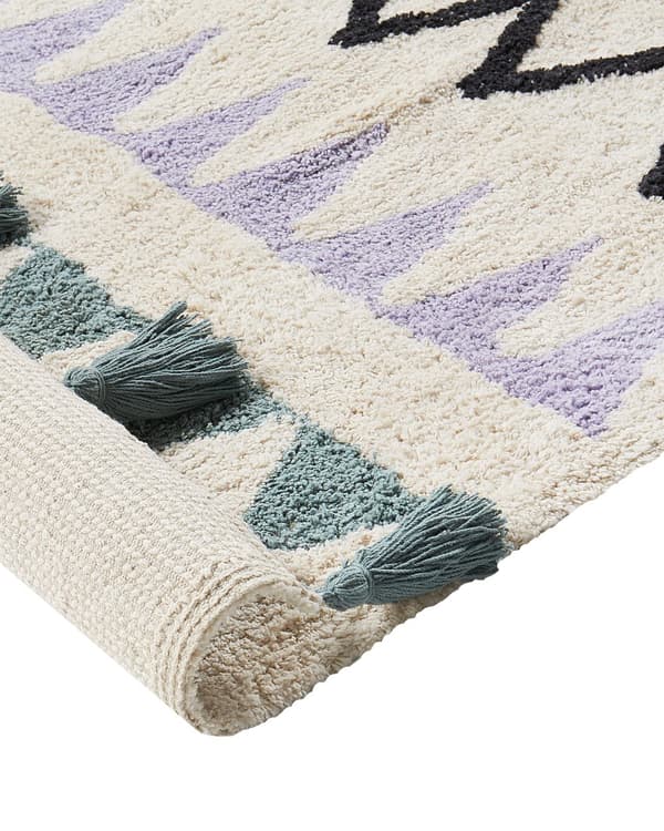 Abstrakt mønster i beige og grøn bomuld 140 x 200 cm med lav hætte og kvaster til børneværelset