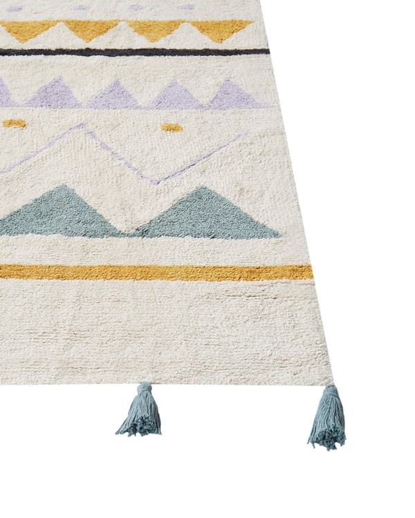 Abstrakt mønster i beige og grøn bomuld 140 x 200 cm med lav hætte og kvaster til børneværelset