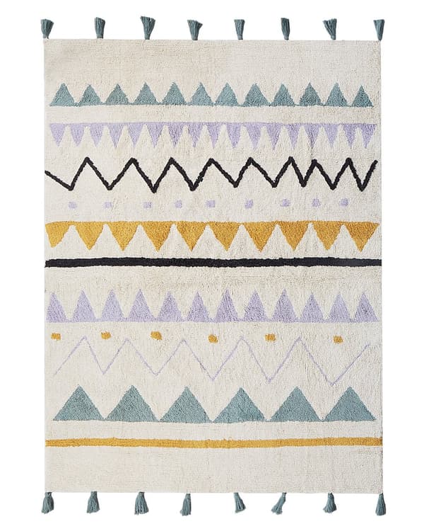 Abstrakt mønster i beige og grøn bomuld 140 x 200 cm med lav hætte og kvaster til børneværelset