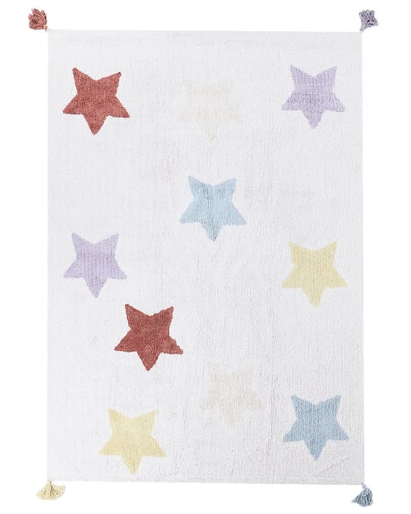 Tæppe multifarvet 140 x 200 cm bomuld stjernemønster kvaster børn håndlavet moderne stil