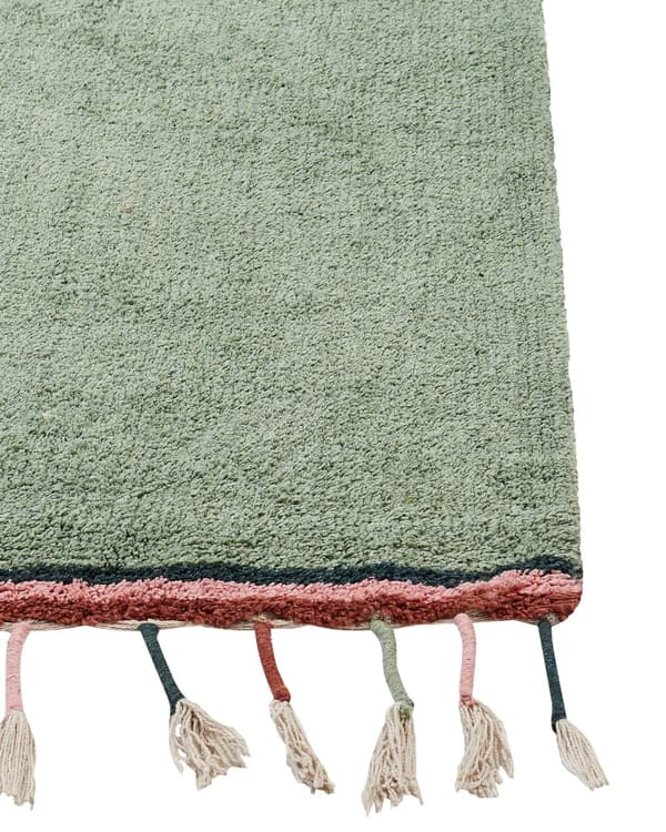Grønt teppe i bomull 140 x 200 cm Rektangulært med dusker Ensfarget mønster Håndtuftet Moderne Boho til barn