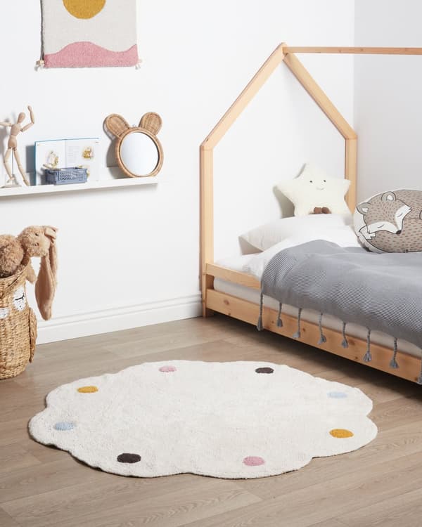 Leketeppe for barn Bomull Lys beige ø 120 cm Uregelmessig rund form Håndvevd Flerfarget Flekketeppe Gulvlekematte