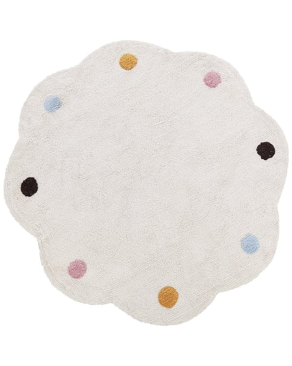 Leketeppe for barn Bomull Lys beige ø 120 cm Uregelmessig rund form Håndvevd Flerfarget Flekketeppe Gulvlekematte