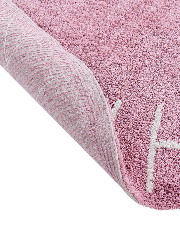 Rosa teppe i bomull ø 120 cm rundt Håndlaget med alfabet i boho-stil Stue Barne- og barnerom