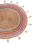 Miniatyrbild 5 av 7: Barnmatta Flerfärgad Jute ø 120 cm Rund Handvävd med Dekorativa tofsar Boho Stil Vardagsrum Sovrum Barnkammare