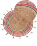 Miniatyrbild 1 av 7: Barnmatta Flerfärgad Jute ø 120 cm Rund Handvävd med Dekorativa tofsar Boho Stil Vardagsrum Sovrum Barnkammare