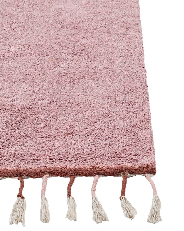 Matta Rosa Bomull 140 x 200 cm Rektangulär med tofsar Fast mönster Handtuftad Modern Boho för barn