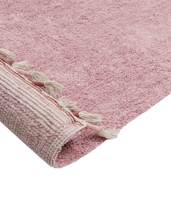 Matta Rosa Bomull 140 x 200 cm Rektangulär med tofsar Fast mönster Handtuftad Modern Boho för barn