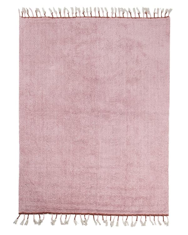 Matta Rosa Bomull 140 x 200 cm Rektangulär med tofsar Fast mönster Handtuftad Modern Boho för barn