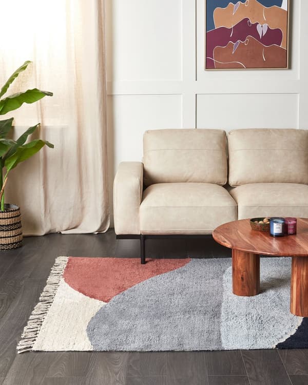 Matta Blå Bomull Abstrakt Mönster 140 x 200 cm Kort Lugg Tofsar Rektangulär Vardagsrum Sovrum