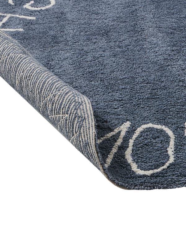 Matta Blå Bomull ø 120 cm Rund Handgjord med Alfabet Boho Stil Vardagsrum Barn Barnrum