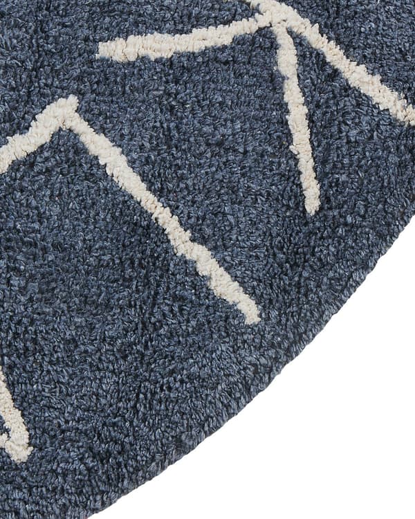 Matta Blå Bomull ø 120 cm Rund Handgjord med Alfabet Boho Stil Vardagsrum Barn Barnrum