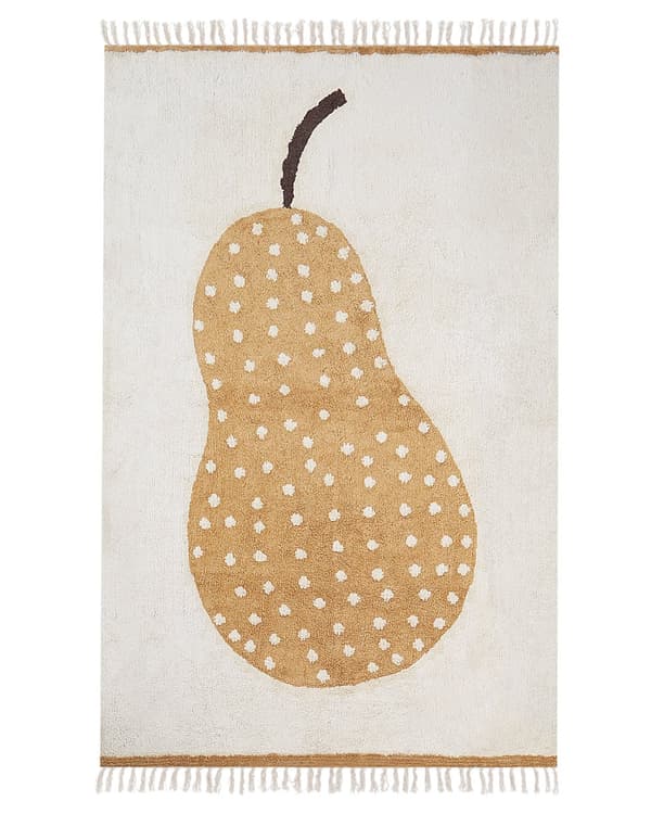 Matto luonnonvalkoinen 140 x 200 cm puuvilla päärynäkuvio hapsut käsintehty lasten moderni
