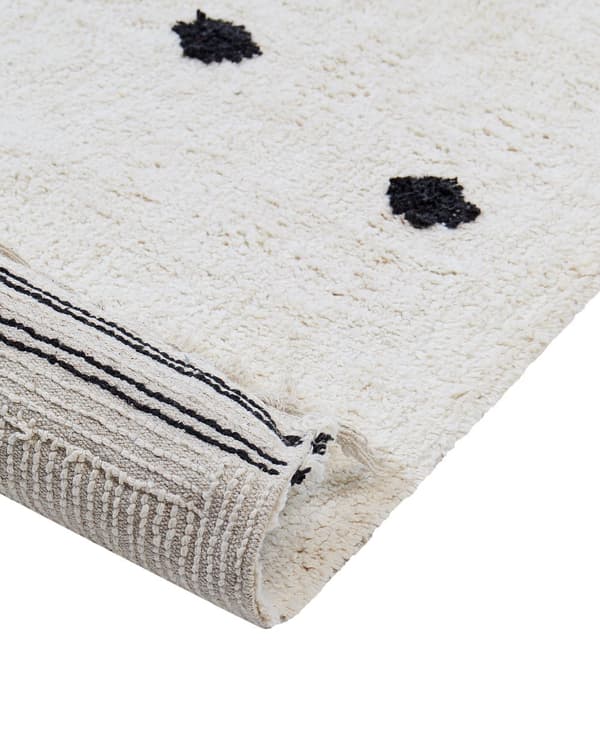 Tuftad Matta Bomull Vit 140x200 cm med Svarta Prickar och Ränder Rektangulär
