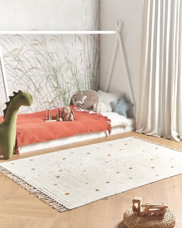 Barnmatta Bomull Off-white 140 x 200 cm med Flerfärgade Prickar Rektangulär