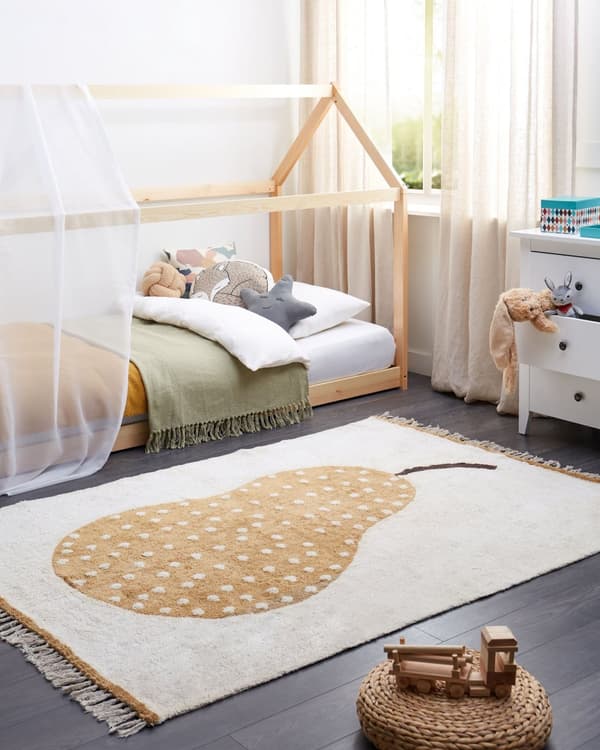 Bomullsteppe Off-White 140x200 cm med Flerfarget Pæremotiv Rektangulær