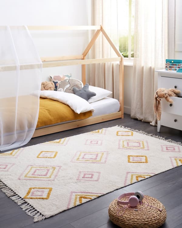 Bomullsteppe Off-White Tuftet 140x200 cm med Flerfarget Geometrisk mønster Rektangulært