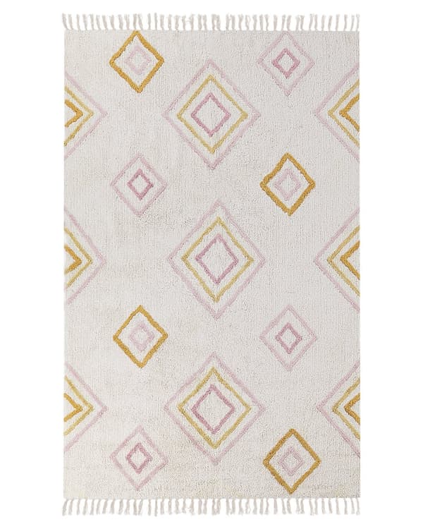 Bomullsteppe Off-White Tuftet 140x200 cm med Flerfarget Geometrisk mønster Rektangulært