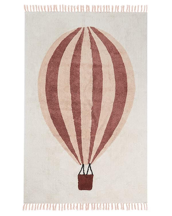 Teppe Beige Flerfarget Bomull 140 x 200 cm Luftballongmotiv Håndlaget Egnet for gulvvarme Barnerom Soverom
