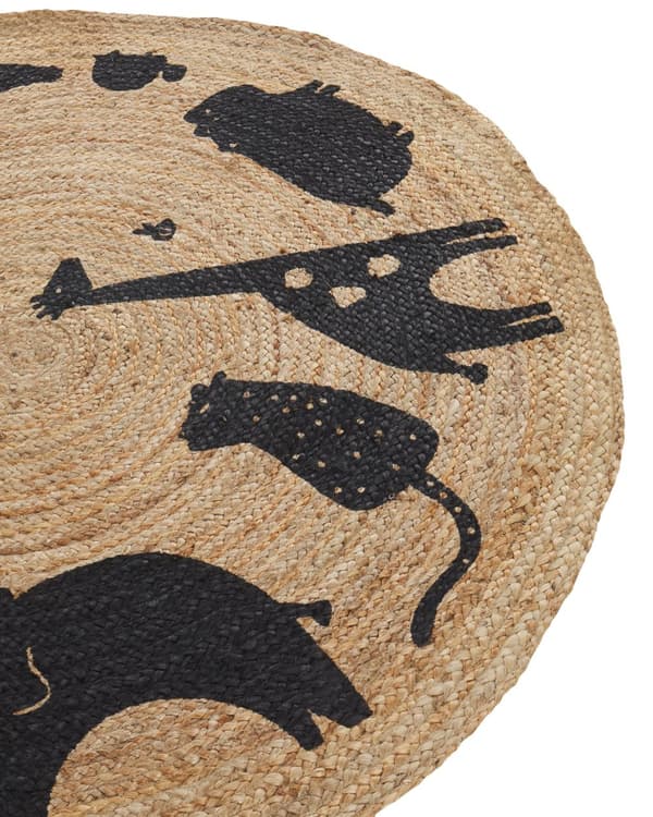 Teppe Beige Jute ø 120 cm Rund form Dyremotiv Bohemsk stil Barnerom Barneteppe Gulvteppe Dekorasjon Tekstiler