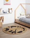 Miniatyrbilde 2 av 7: Teppe Beige Jute ø 120 cm Rund form Dyremotiv Bohemsk stil Barnerom Barneteppe Gulvteppe Dekorasjon Tekstiler