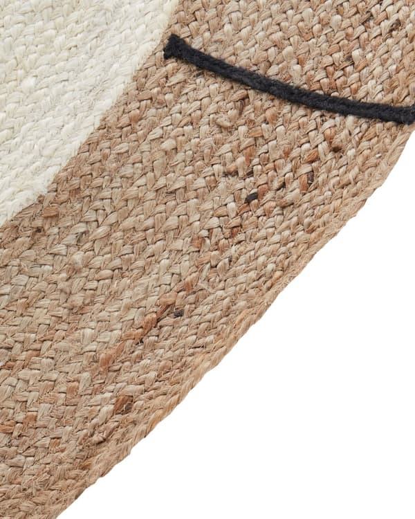 Gulvtæppe beige jute ø 120 cm rundt bjørnemotiv boho moderne stil stue børneværelse