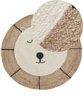 Miniatyrbillede 1 af 6: Gulvtæppe beige jute ø 120 cm rundt bjørnemotiv boho moderne stil stue børneværelse