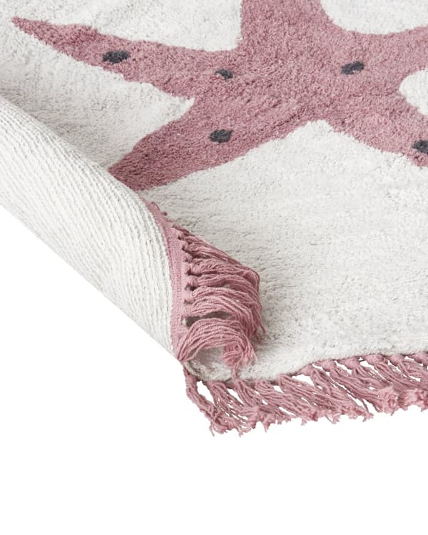 Barnmatta i Off-White Bomull ⌀ 120 cm med Stjärnmotiv Lättskött Barnkammare Lekrum