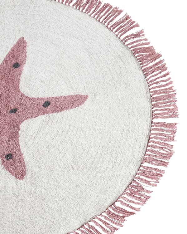 Barnmatta i Off-White Bomull ⌀ 120 cm med Stjärnmotiv Lättskött Barnkammare Lekrum