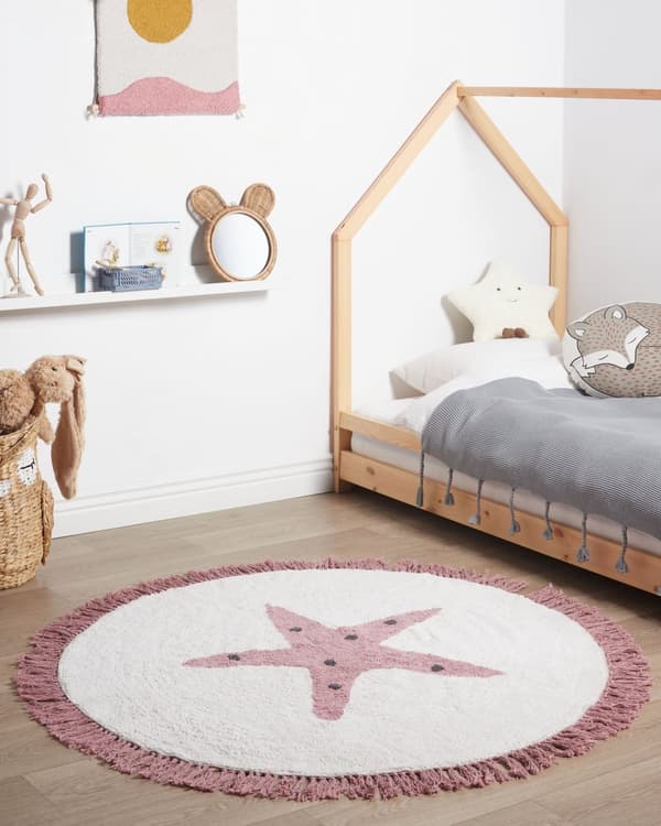 Barnmatta i Off-White Bomull ⌀ 120 cm med Stjärnmotiv Lättskött Barnkammare Lekrum