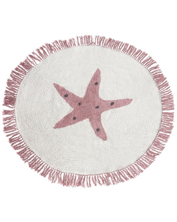 Barnmatta i Off-White Bomull ⌀ 120 cm med Stjärnmotiv Lättskött Barnkammare Lekrum
