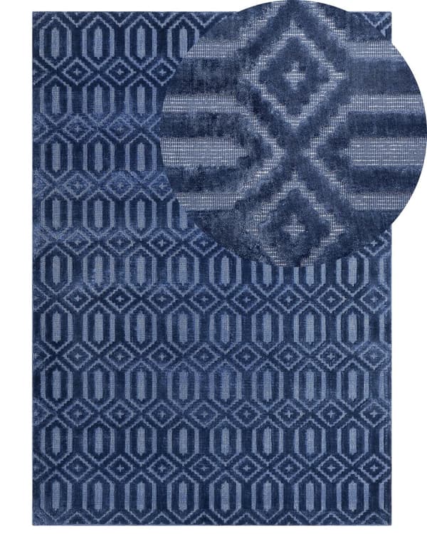 Teppe Marineblå Viskose 160 x 230 cm Geometrisk Mønster Håndvevd Flatvevd