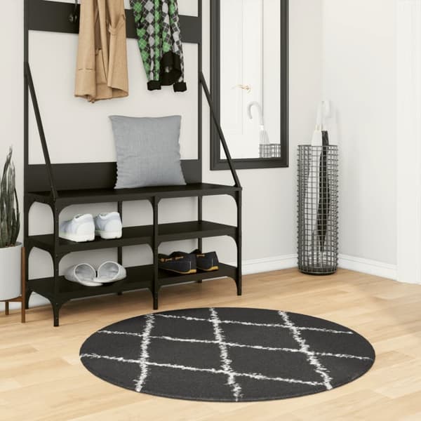 vidaXL Tykt teppe PAMPLONA høy luv moderne svart og kremhvit Ø100 cm