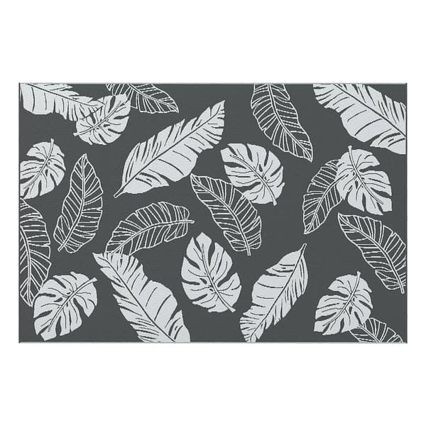 Rootz Vändbar utomhusmatta - Uteplatsmatta - Väderbeständig - Modern design - Bladmönster - Grå + Vit - 182x274cm
