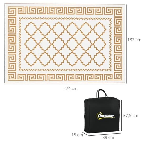 Rootz Vändbar utomhusmatta - Utomhusmatta - Galler - Vattentät - Ovävt tyg - Brun + Kräm - 182x274cm