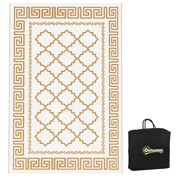 Rootz Vändbar utomhusmatta - Utomhusmatta - Galler - Vattentät - Ovävt tyg - Brun + Kräm - 182x274cm