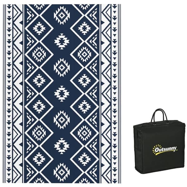 Rootz udendørs tæppe - terrassetæppe - vejrbestandigt - moderne design - ikke-vævet stof - sort + hvid - 182 cm x 274 cm x 0,3 cm